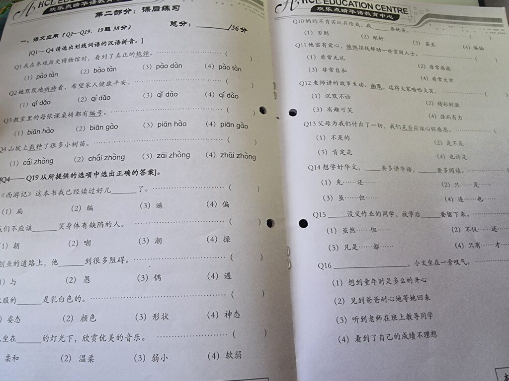 HCL Chinese worksheets to improve Chinese comprehension